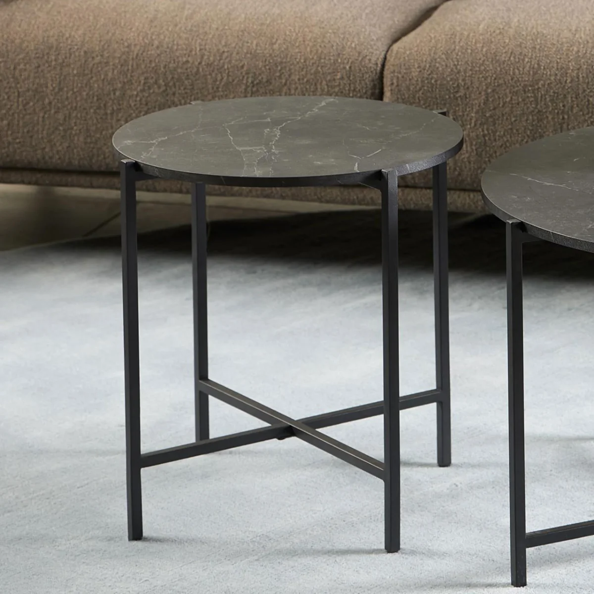 Bendt Ronde Bijzettafel Natally Marmerlook, 40cm - Zwart - Afbeelding 2